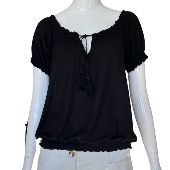 INC International Concepts Black Peasant Tassel Tie Blouson Top Size Small - Picture 2 of 7